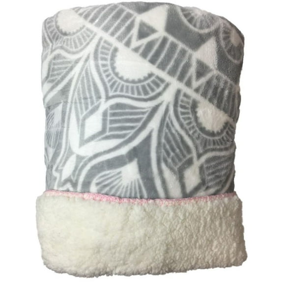 Simple Design Gray Medallion Plush Fleece & Sherpa Throw Blanket