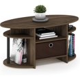 thumbnail image 1 of Simple Design Oval Coffee Table with Bin for Living Room, White Oak/Chrome/Black, 1 of 12