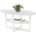 thumbnail image 1 of Simple Design Oval Coffee Table with Bin for Living Room, White Oak/Chrome/Black, 1 of 13