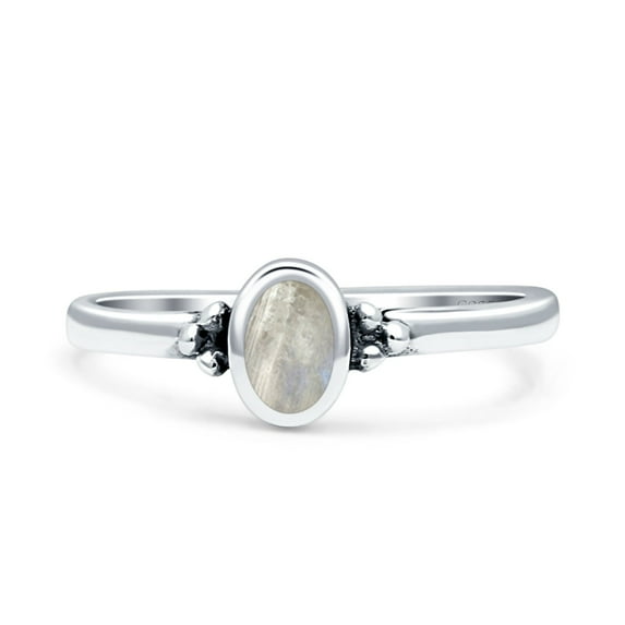 Simple Design Oval Fashion Oxidized Moonstone Ring Band 925 Sterling Silver Size 6