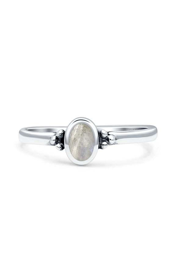 Simple Design Oval Fashion Oxidized Moonstone Ring Band 925 Sterling Silver Size 6