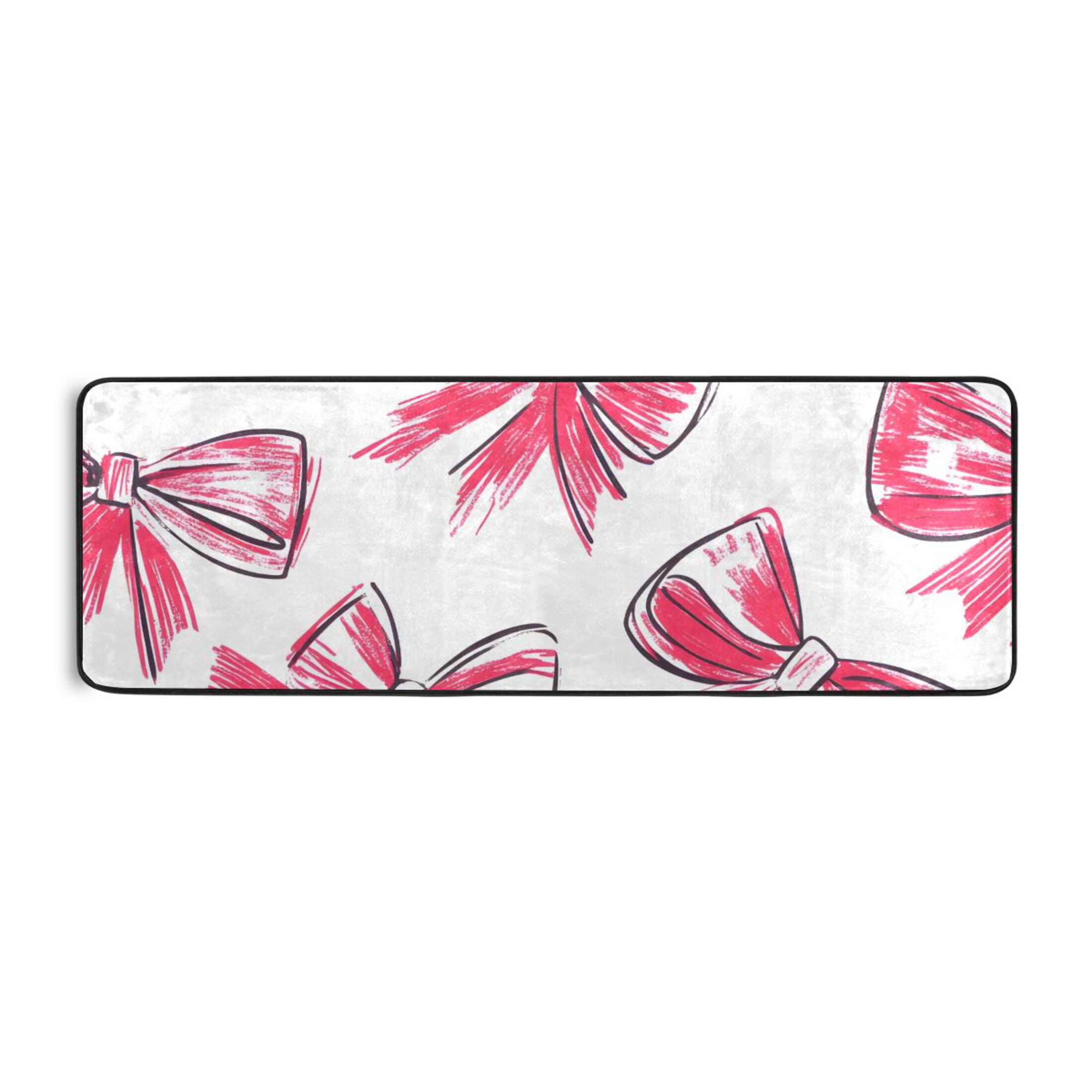Bow Rug Runner Simple Design Pink Bow Runner Rug for Hallways Kitchen Non Slip 2'x 6 ...