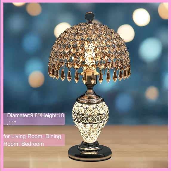 Simple Design Silver Table Lamp Crystal Light Bedside Nightstand Desk Bedroom Living Room Lamp