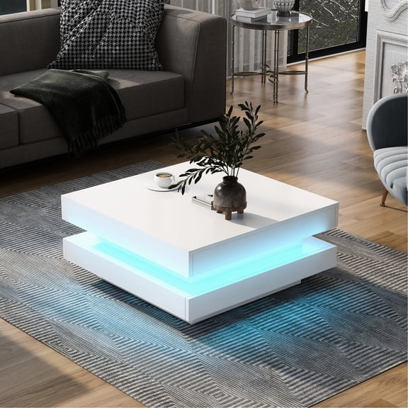 Simple Design Square Coffee Table with LED / Creates Impressive Home Atmosphere