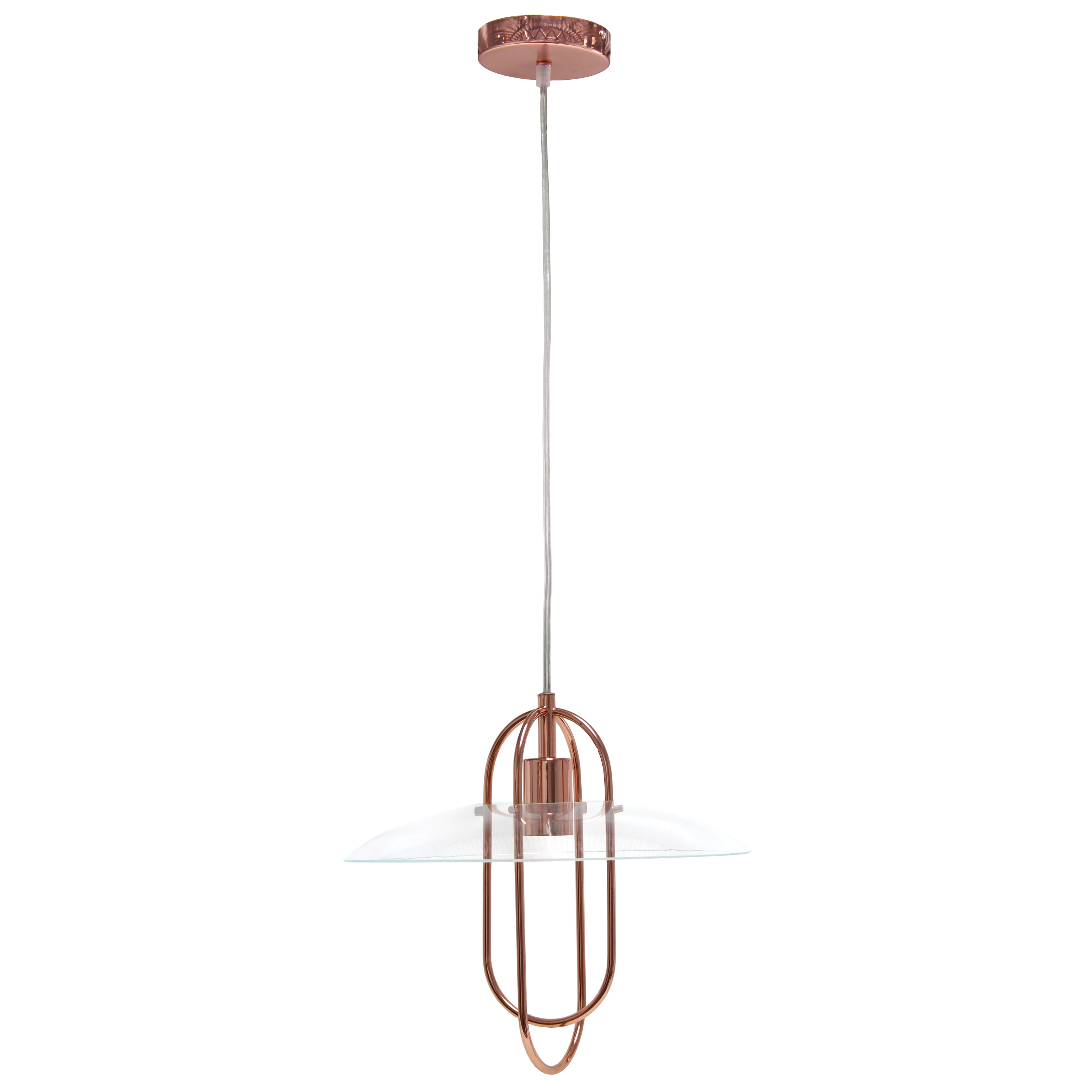Elegant 17" Modern Metal Pendant Light in Rose Gold with Clear Glass Shade