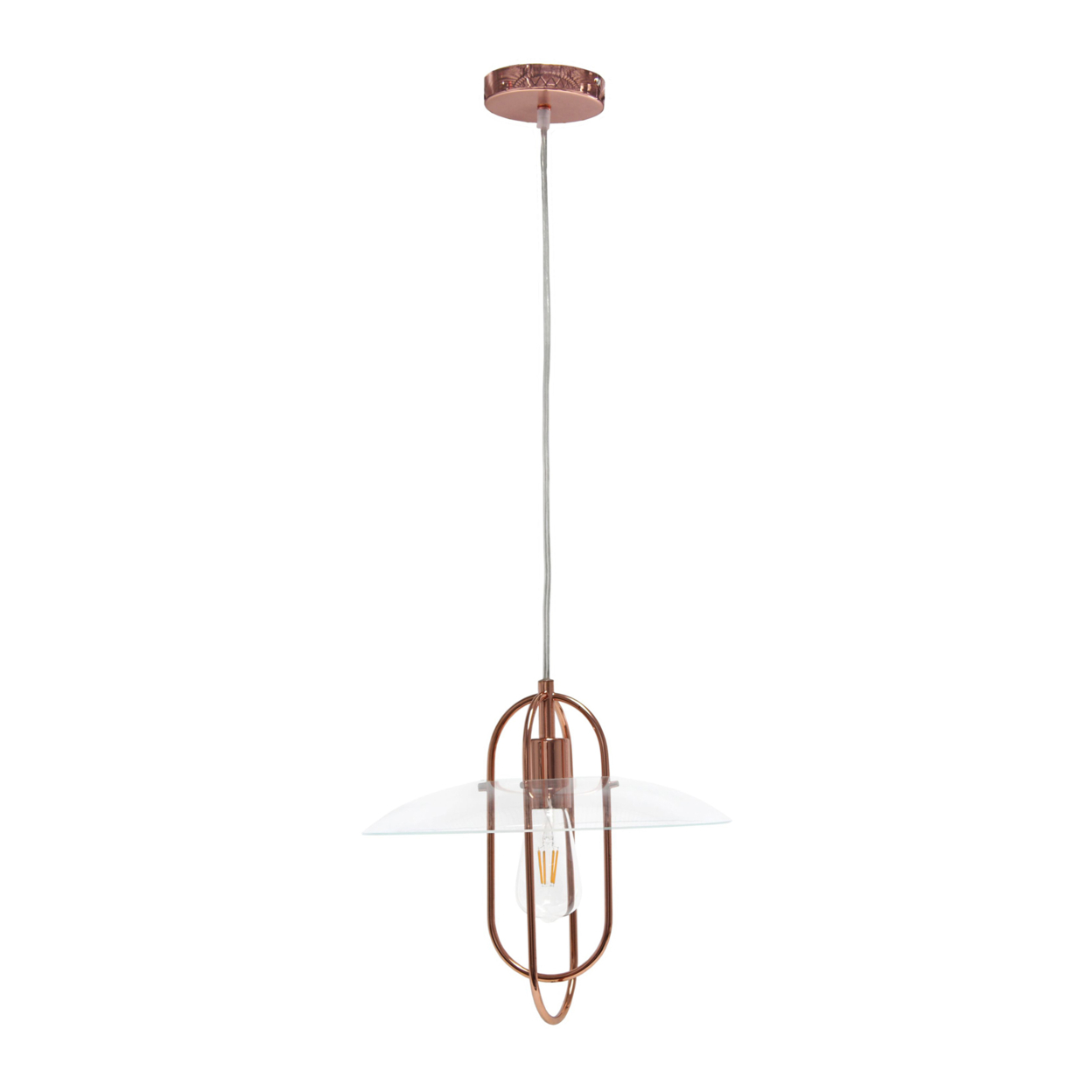 Simple Designs 1 Light Modern Metal Pendant Light with Clear Glass Shade - Rose Gold - image 1 of 8