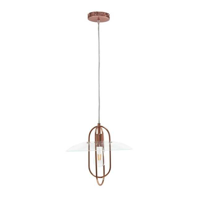 Simple Designs 1 Light Modern Metal Pendant Light with Clear Glass Shade - Rose Gold