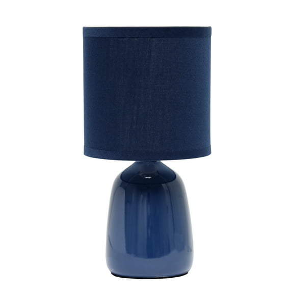 Simple Designs 10.04" Tall Traditional Ceramic Thimble Base Bedside Table Desk Lamp with Matching Fabric Shade for Home Decor, Nightstand, Bedroom, Living Room, Entryway, Office, Navy