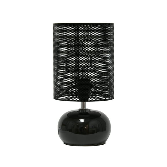 Simple Designs 10.04" Mesh Around Bedside Mini Ceramic Table Lamp With Matching Mesh Shade, Black
