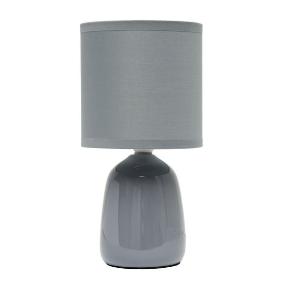 Simple Designs 10.04" Tall Ceramic Thimble Base Table Lamp with Matching Shade, Gray