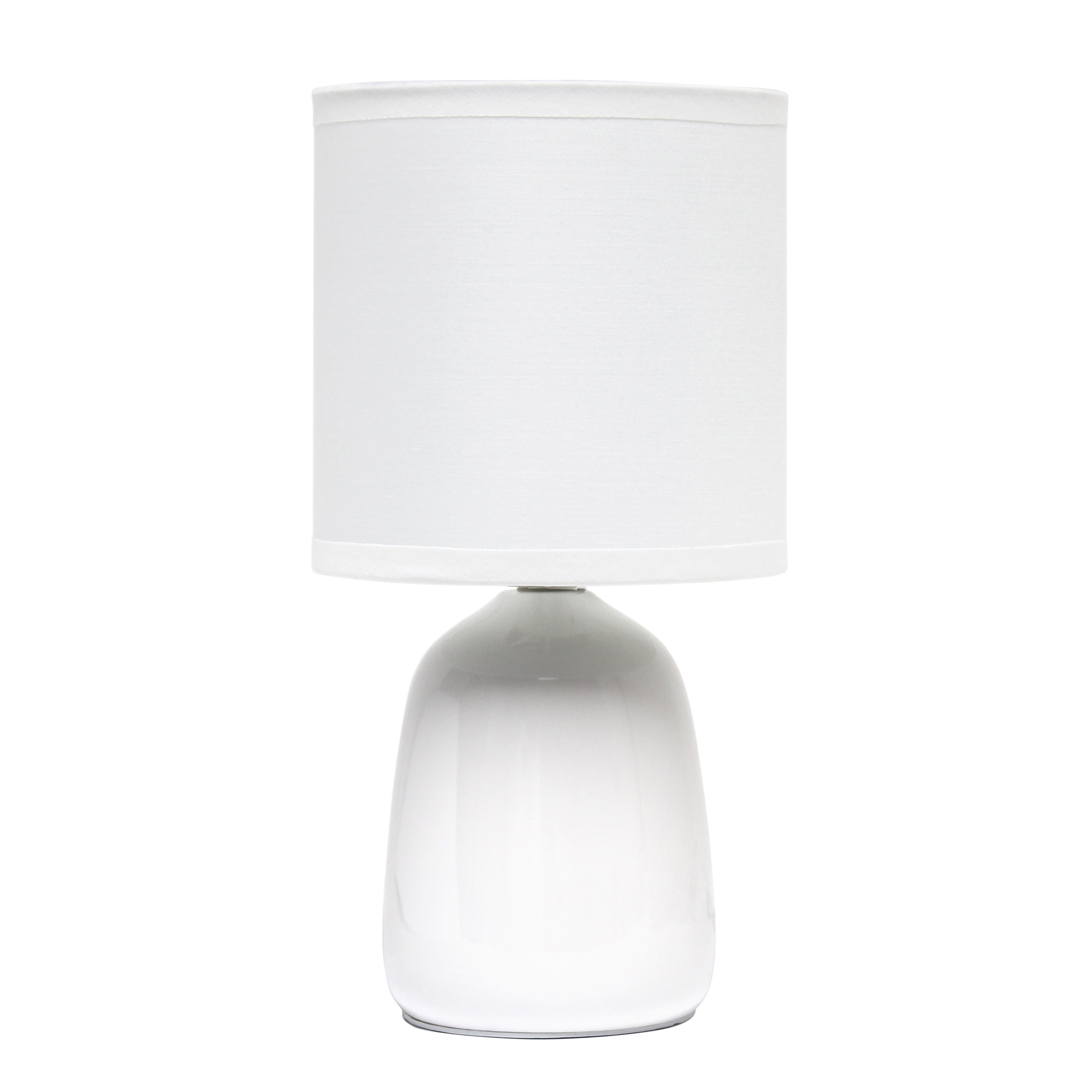 Off White Ceramic Thimble Base Table Lamp with Fabric Shade