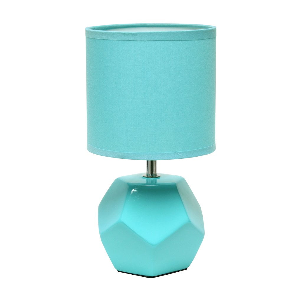 Blue Geometric Ceramic Mini Table Lamp with Fabric Shade