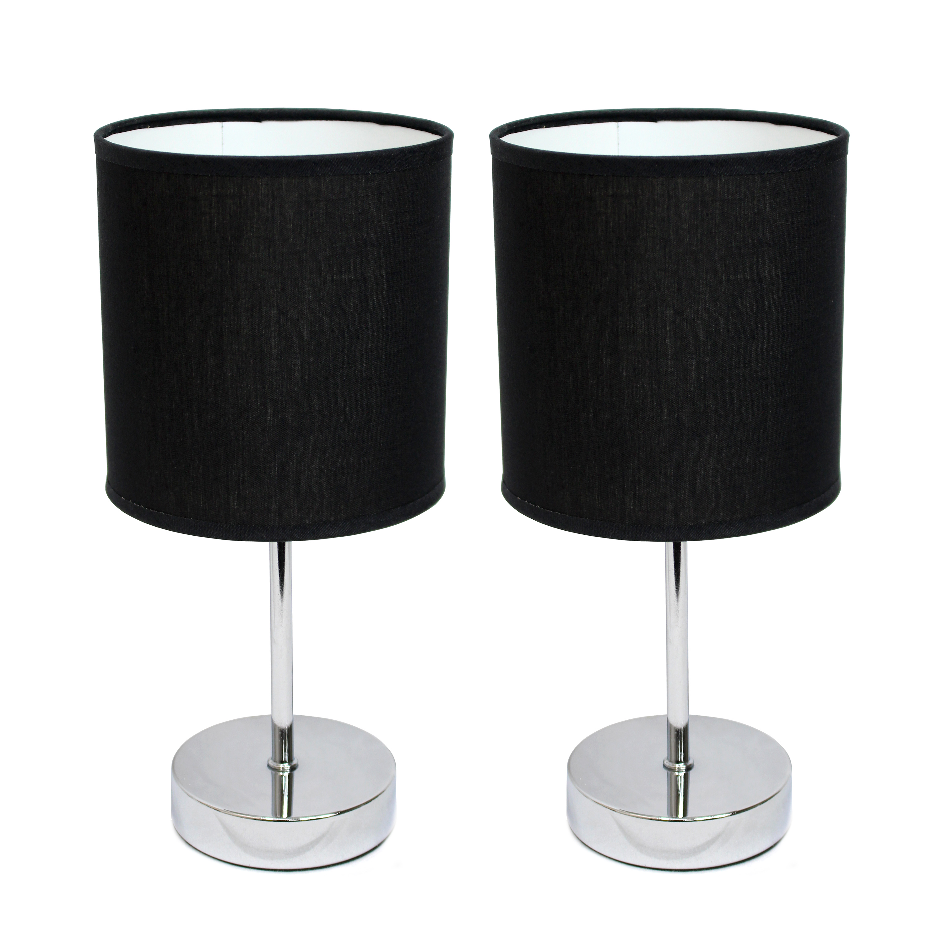 Simple Designs 11.81" 2-Pack Basic Chrome Mini Table Lamp Set with Fabric Shades, Black - image 1 of 6