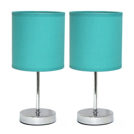 Simple Designs - Chrome Mini Basic Table Lamp with Fabric Shade 2 Pack Set