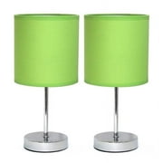 Simple Designs 11.81" 2-Pack Basic Chrome Mini Table Lamp Set with Fabric Shades, Green
