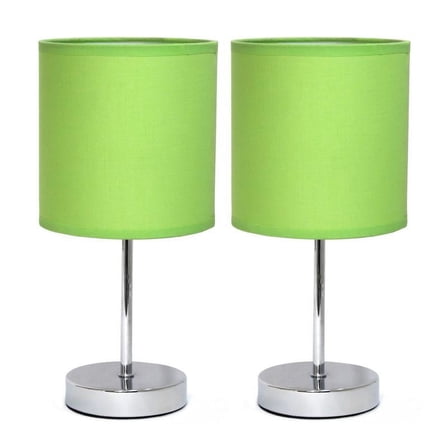 Simple Designs 11.81" 2-Pack Basic Chrome Mini Table Lamp Set with Fabric Shades, Green