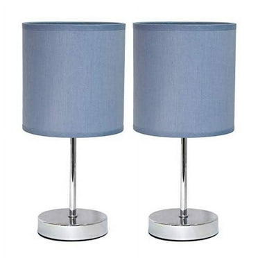 Simple Designs 11.81" 2-Pack Basic Chrome Mini Table Lamp Set with Fabric Shades, Purple