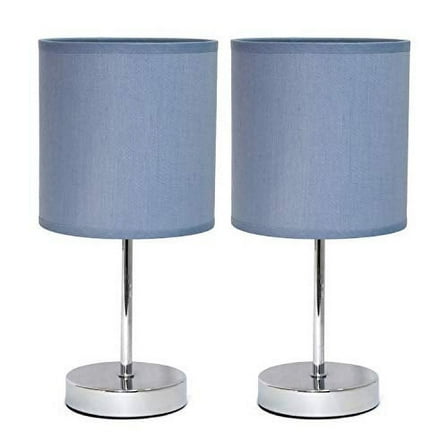 Simple Designs 11.81" 2-Pack Basic Chrome Mini Table Lamp Set with Fabric Shades, Purple