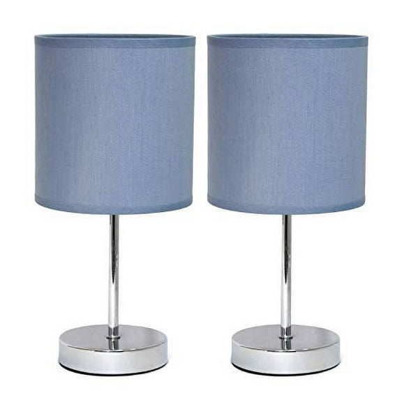 Simple Designs 11.81" 2-Pack Basic Chrome Mini Table Lamp Set with Fabric Shades, Purple