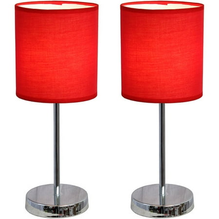Simple Designs - Chrome Mini Basic Table Lamp with Fabric Shade 2 Pack Set