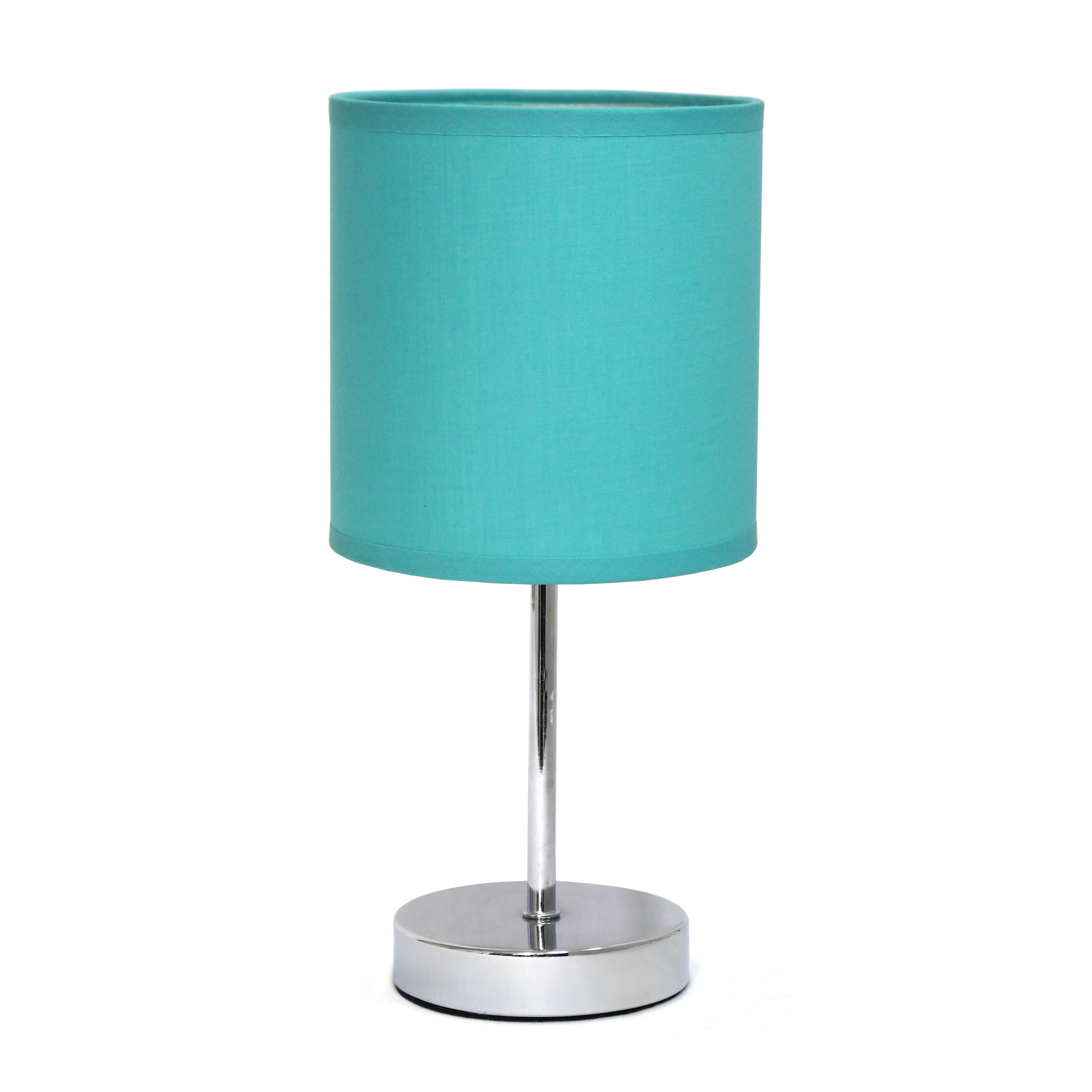 Mini Chrome Table Lamp with Blue Fabric Shade