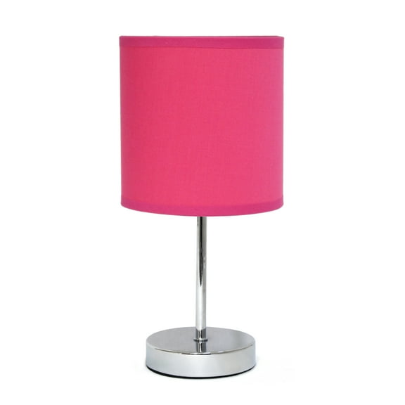 Simple Designs 11.81" Basic Chrome Mini Table Lamp with Fabric Shade, Hot Pink
