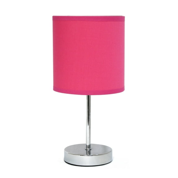 Simple Designs 11.81" Basic Chrome Mini Table Lamp with Fabric Shade, Hot Pink