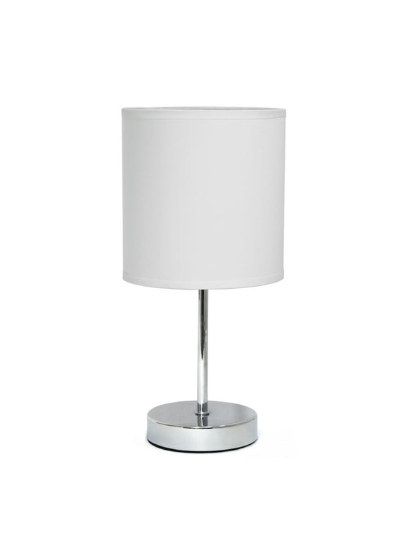 Simple Designs 11.81" Basic Chrome Mini Table Lamp with Fabric Shade, White