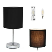 Simple Designs 11.81" Black Basic Chrome Mini Table Lamp With LED Bulb