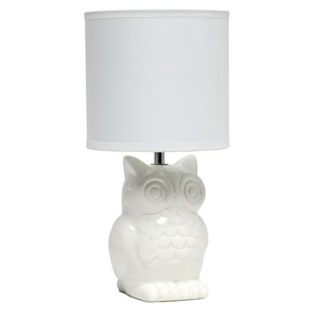 Simple Designs 12.8" Tall Ceramic Owl Table Desk Lamp with Matching Shade, Off White