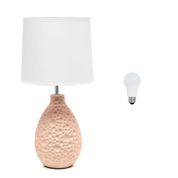 Simple Designs 14.17" Textured Stucco Ceramic Oval Table Lamp with LED Bulb, Pink