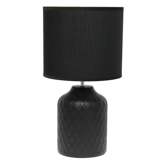 Simple Designs 17.25" Touch of Chevron Ceramic Table Lamp with Matching Drum Shade, Black