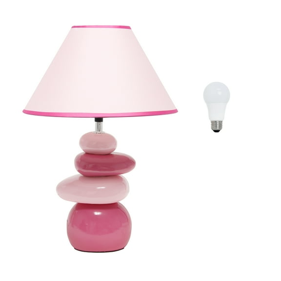 Simple Designs 17.55" Shades of Pink Stacked Ceramic Stone Table Lamp with LED Bulb, Pink