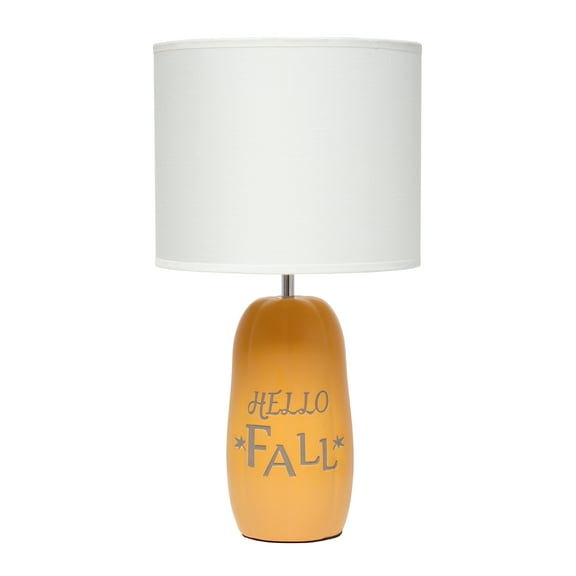 Simple Designs 17.88" Cozy Autumn "Hello Fall" Pumpkin-Shaped Table Lamp with White Drum Shade, Orange