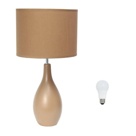 Simple Designs 18.11" Oval Bowling Pin Base Ceramic Table Lamp with LED Bulb, Light Brown