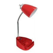 Simple Designs 18.5" Gooseneck Organizer Desk Lamp with iPad/Tablet Stand and Charging Outlet, Red