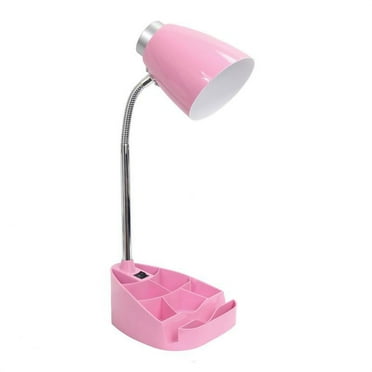 Simple Designs 18.5" Gooseneck Organizer Desk Lamp with iPad and Tablet Stand, Book Holder, Pink