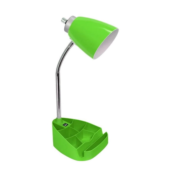 Simple Designs 18.5" Gooseneck Organizer Desk Lamp with iPad and Tablet Stand and USB Port, Green