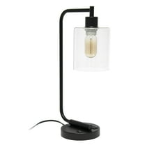 Simple Designs 18.8" Industrial Vintage Bronson Iron Desk Lamp with 2 Dual USB Ports, Black