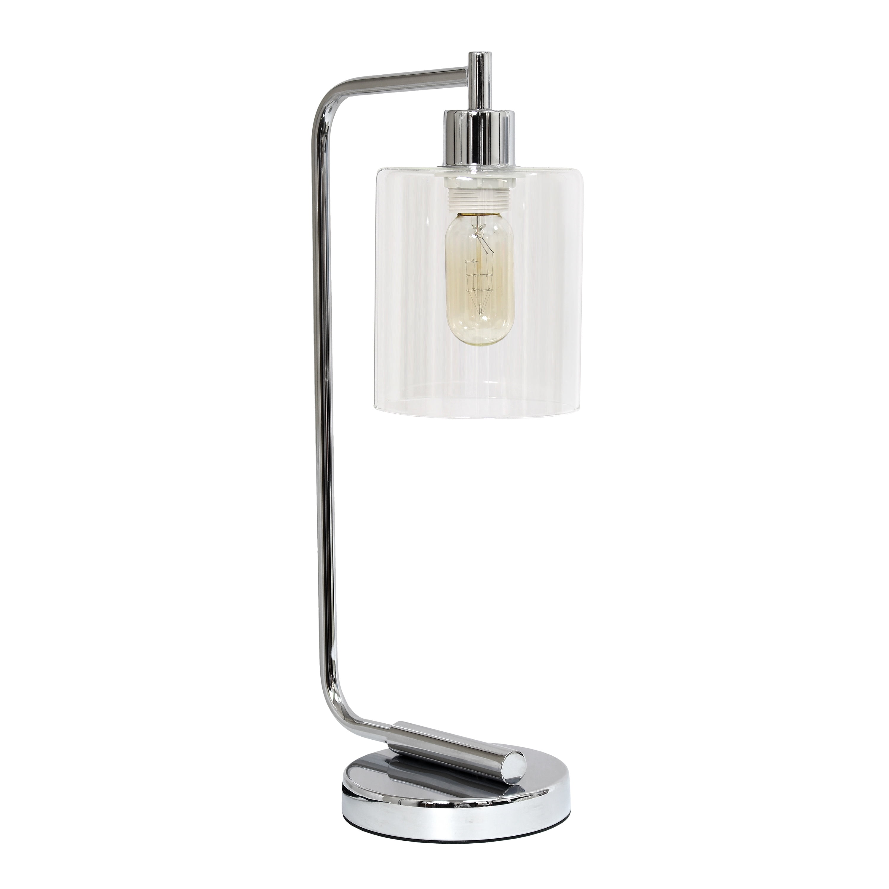 Simple Designs 18.8" Industrial Vintage Bronson Iron Desk Lamp with Glass Shade, Chrome