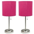 thumbnail image 1 of Simple Designs 19.5" 2-Pack Brushed Steel Stick Table Lamp Set with USB Port, Pink Shades, 1 of 10