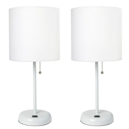 Limelights - Stick Lamp with USB charging port and Fabric Shade 2 Pack Set - White