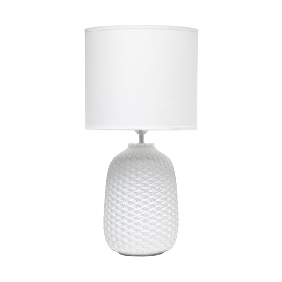 Simple Designs 20.4" Tall Ceramic Purled Texture Table Lamp with Drum Shade, Off White