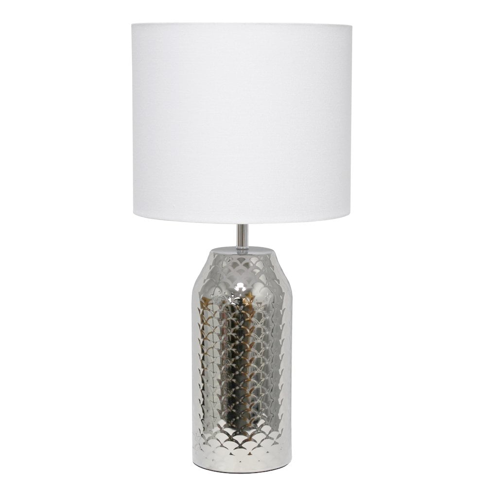 Simple Designs 23.75" Whimsical Wave Porcelain Mermaid Fishscale Table Lamp, Chrome with White Shade