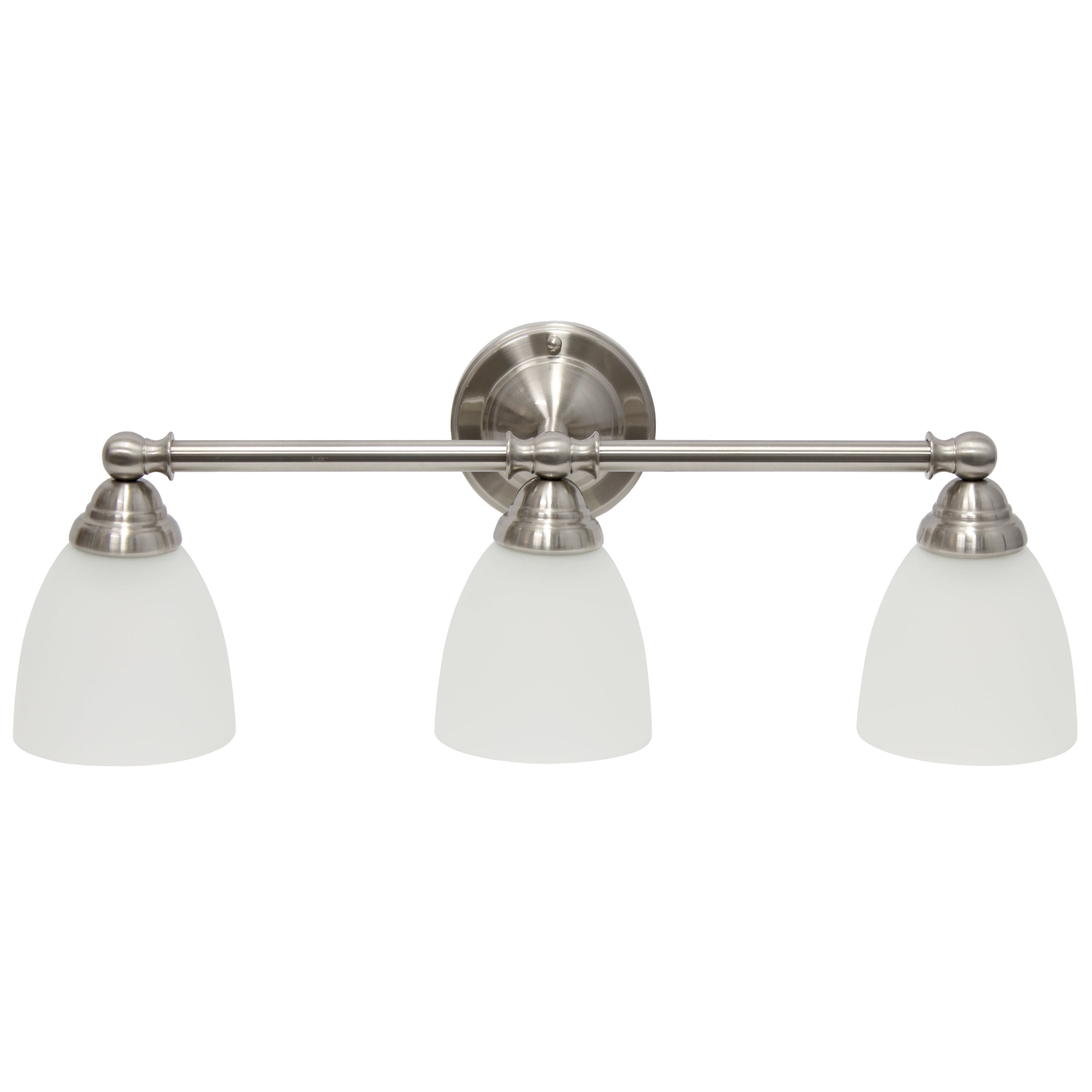 Simple Designs 25" Classic 3 Light Metal Bar and Frosted Cone Shape Glass Shades Decorative Wall Mounted Vanity Fixture For Bathroom, Entryway, Hallway, Brushed Nickel