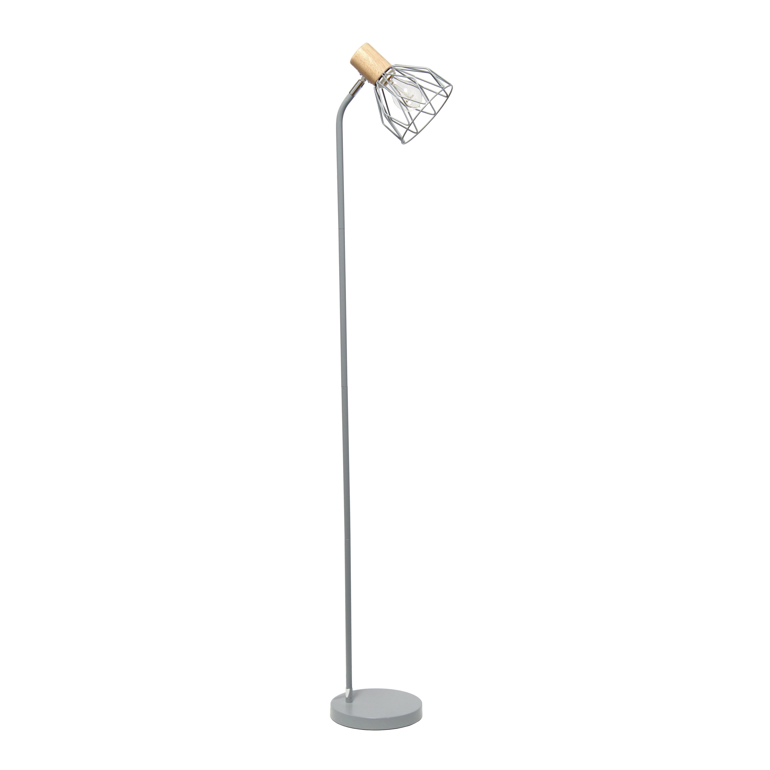 Gray Adjustable Industrial Farmhouse Floor Lamp with Wire Cage Shade