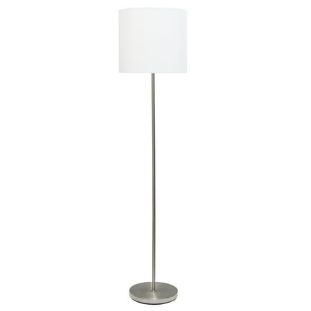 Simple Designs 57" Brushed Nickel Floor Lamp with Drum Fabric Shade, Gray