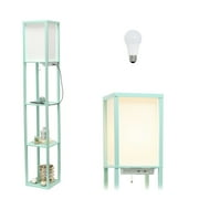 Simple Designs 62.5" 3-Shelf Etagere Floor Lamp with USB, Outlet & LED Bulb, Aqua