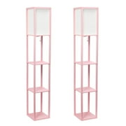 Simple Designs 62.5" 3 Shelf Etagere Organizer Floor Lamp 2Pk Set - Light Pink