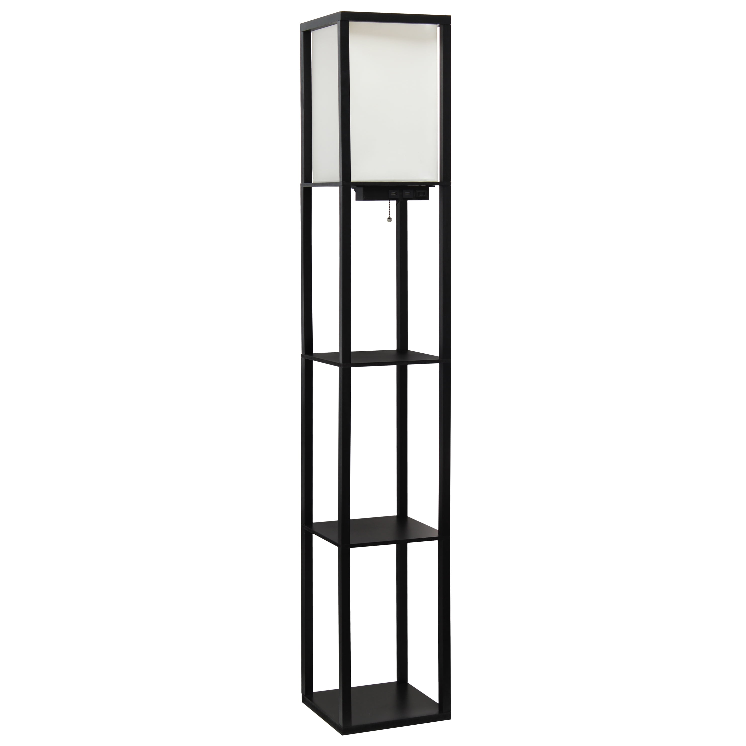 Black 62.5" Floor Lamp with Shelves and USB Ports